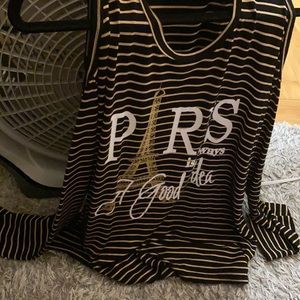 gold and black striped off the shoulder shirt